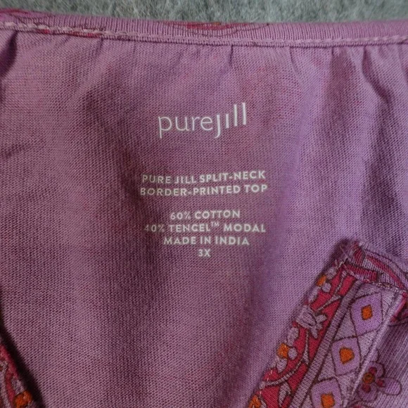 J Jill Top Womens 3X Split Neck Border Print Paisley Lavender Paisley Cotton - Picture 2 of 9